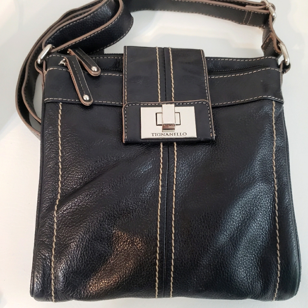Tignanello Black Leather CrossBody bag